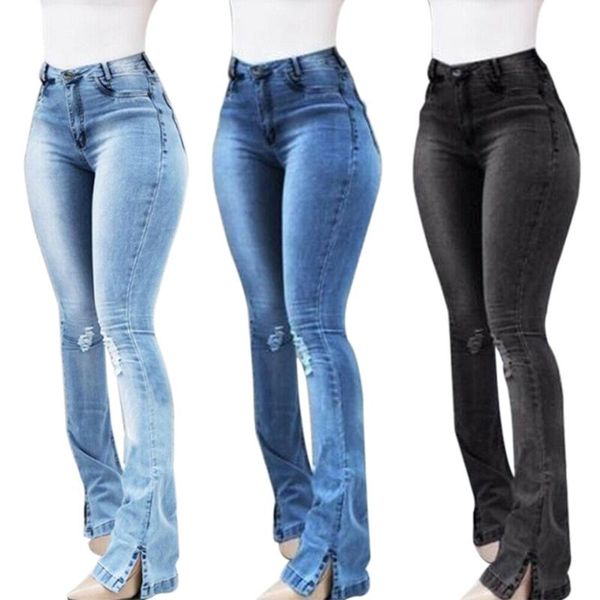 

retro jeans women's high waist flare pants wide leg trousers winter long pant slim skinny trousers, Blue