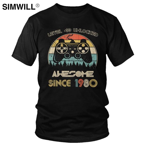 

vintage vintage video level 40 unlocked gamers tee shirts men's pure cotton t shirt short sleeves 40th birthday gift t-shirt