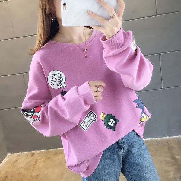 

one-click distribution 2020 early autumn fashion cartoon new long sweater sleeve sweater women's korean thin loose large size women&#03, Black