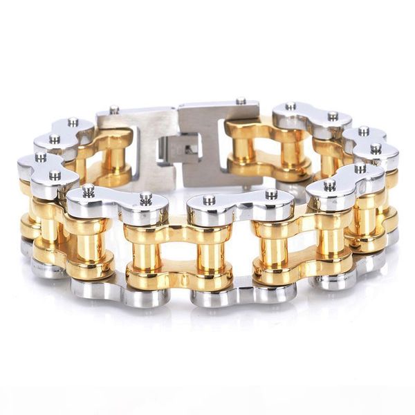 

201g heavy 18k golden bicycle chain cool man bracelet titanium steel pulseras biker style design punk wristbands brace lace, Black