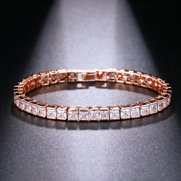 

link, chain moonrocy rose gold color cz bracelet crystal geometry party office jewelry bangle for girls women drop wholesale, Black