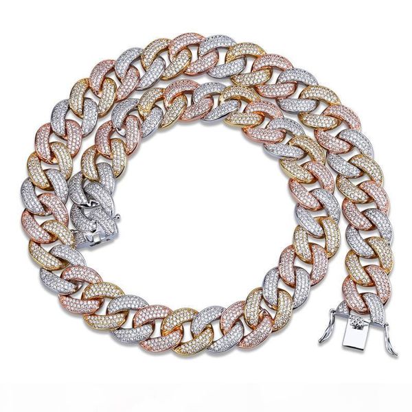 

18mm miami cuba chain men luxury hip hop bracelets necklaces set ice out bling cubic zirconia 18k gold silver hiphop link chains