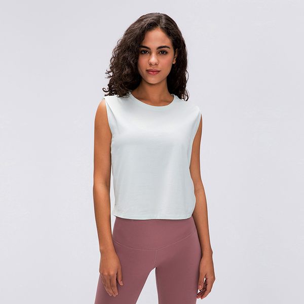 

2020 lu yoga quick-drying indoor sports vest solid color women's breathable short loose fitness shirt gym running yoga clothes lu, White;red