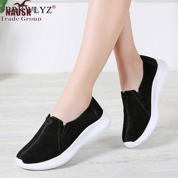 

2020 spring autumn flats shoes women genuine leather casual shoes slip-on sneakers women loafers moccasins creerper, Black