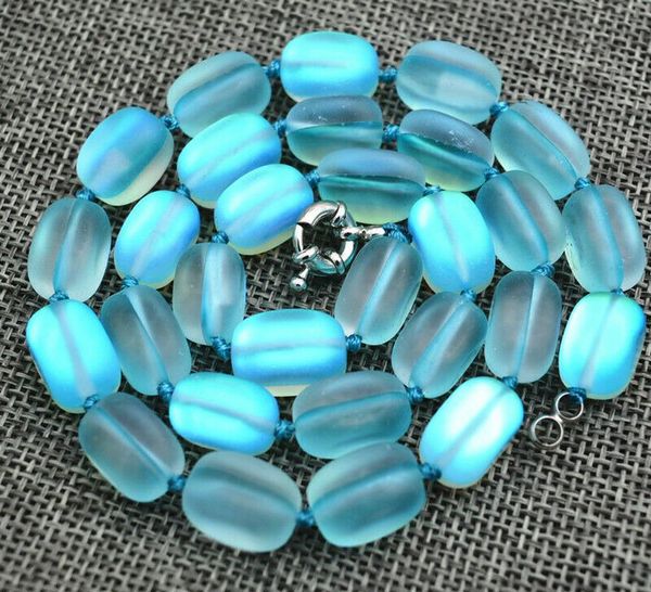 

new10x14mm light blue irregular gleamy rainbow moonstone gem beads necklace 18, Silver