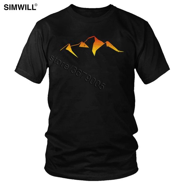 

classic abstract mountain sunset shirts for men summer 100% cotton tshirt urban fashion crew neck short sleeved tees gift