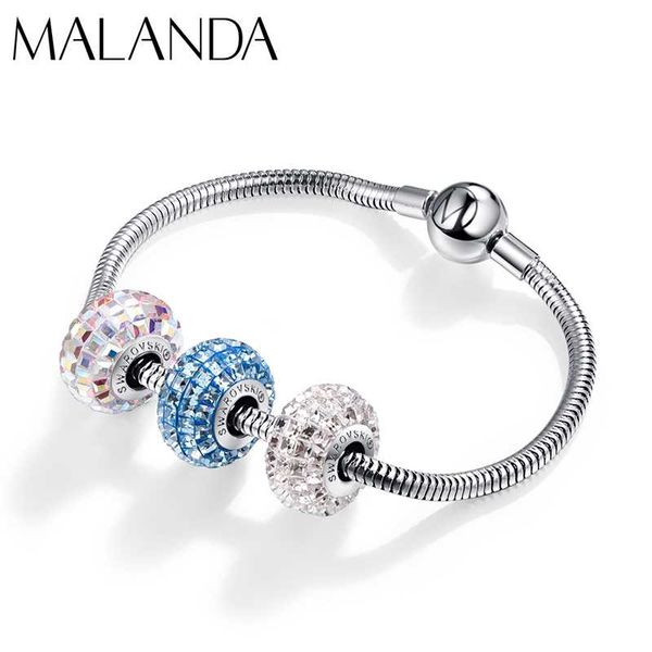 

malanda crystals from round beads bracelet new fashion custom charm bracelet bangle for women wedding jewelry gift, Red;blue