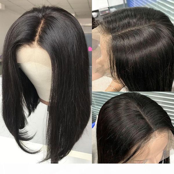 

brazilian short bob lace wig hd transparent unprocessed virgin straight lace front human hair wigs for black women, Black;brown