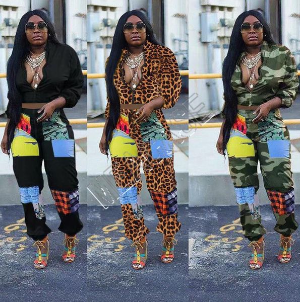 

women tracksuit designers camouflage leopard long sleeve zipper jacket crop coat pants leggings two piece sets autumn sports suit d81703, White