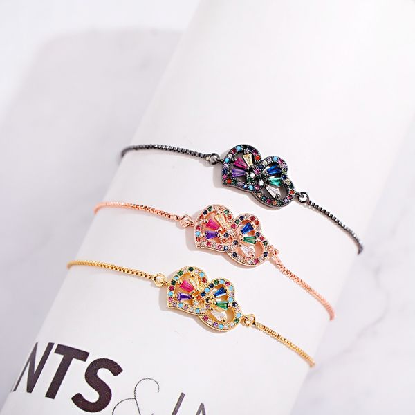 

3 цвет женские cz радуга браслеты femme pulseras моды браслеты цирконами сердце браслет ювелирных аксессуаров подарков, Black