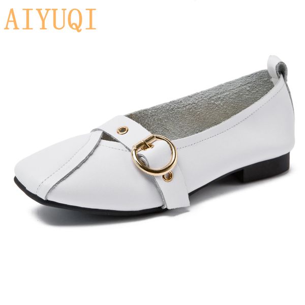 

aiyuqi women shoes fashion 2020 new genuine leather ladies flat shoes comfortable square buckle large size 414243 women, Black