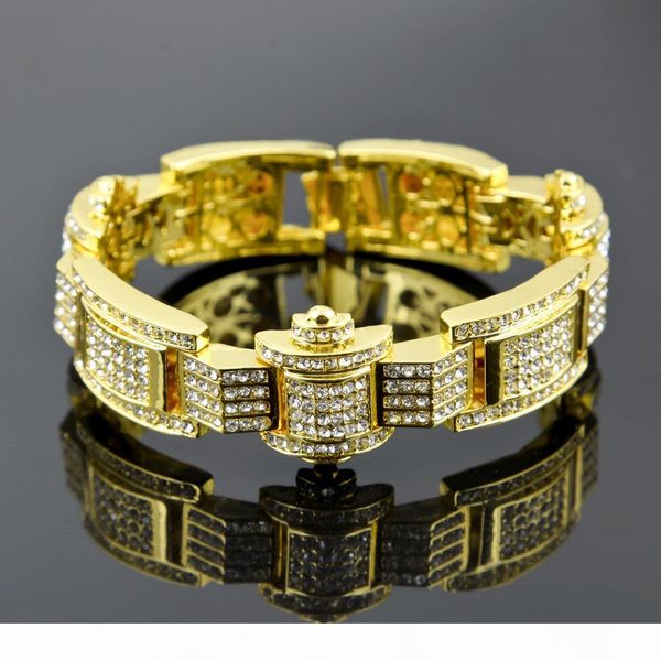 

men hiphop bracelet 18k gold plated european and american brand jewelry cubic zirconia ice out cuba chain bracelets, Black