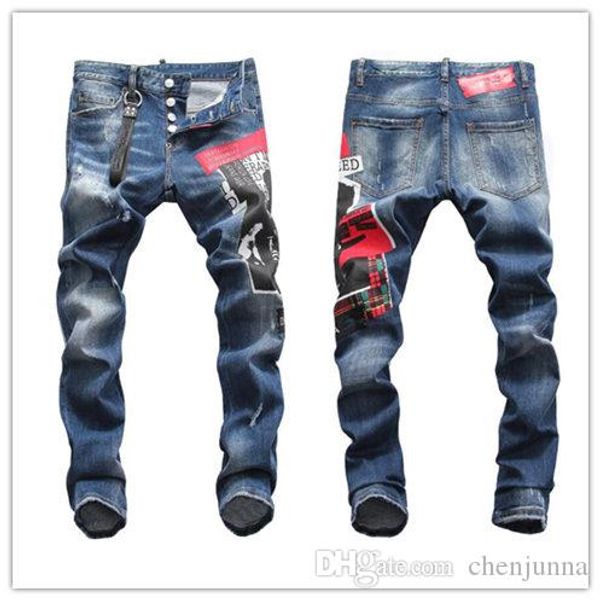 

d2 019 men's distressed ripped skinny fashion designer shorts slim motorcycle moto biker causal mens denim pants hip hop true men jacke, Blue