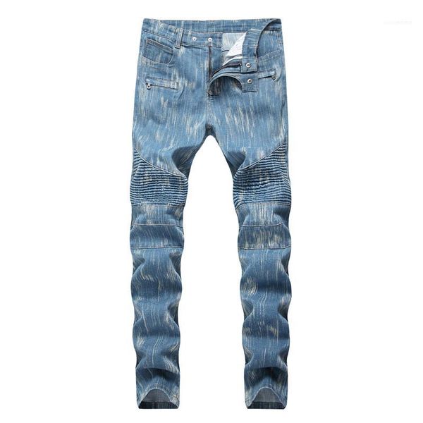 

slim multi pocket solid color male clothing mens designer skinny pants fashion zipper fly denim jeans, Blue
