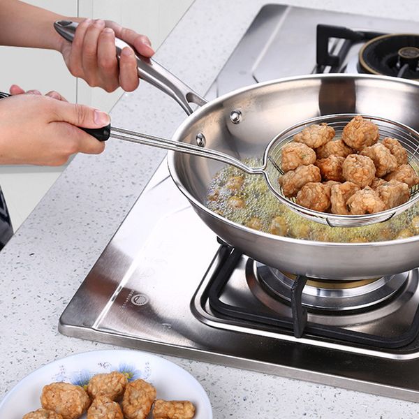 

fried kitchen strainer long handle stainless steel fine mesh cookware