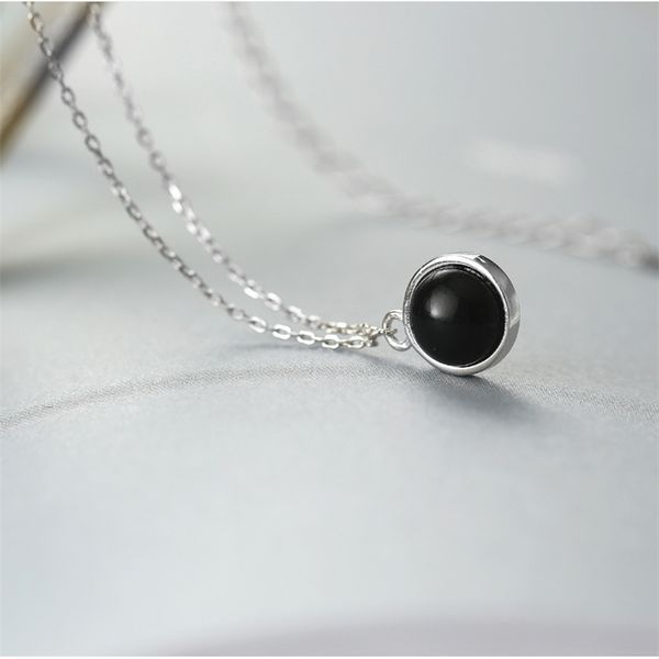 

japanese korean fashion s necklace link chain natural black natural stone simple pendant necklace women girls, Silver