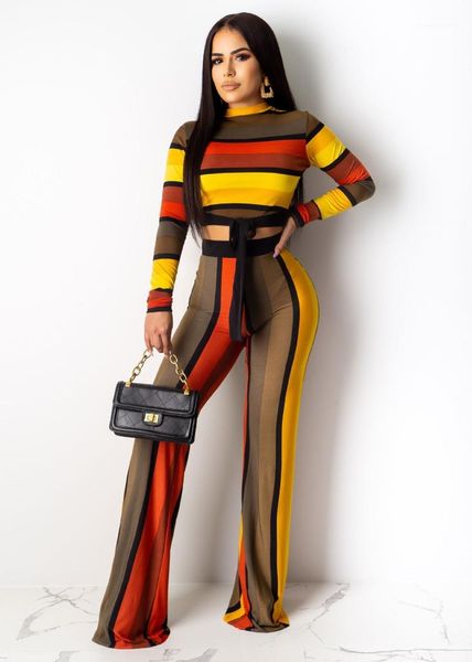 

casual fashion 2pcs spring autumn female clothing striped womens two piece pants long sleeve long pants, White