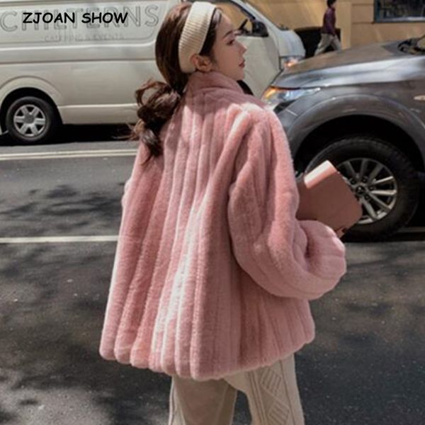 

2020 winter stand collar hairy shaggy faux fur coat vintage lantern sleeve furry women jacket keep warm outerwear, Black