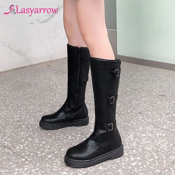 

boots lasyarrow 2021 chunky low heel autumn winter knee high women buckle strap black silver knight riding female shoes
