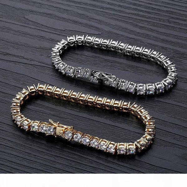 

18k gold plated hip hop zircon tennis chain bracelet 2.5-6mm single row iced out diamond for men & women cuban chains rapper jewelry gifts, Golden;silver