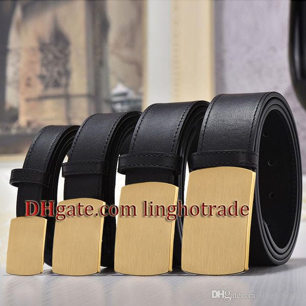 

Fashion Men Belts Cow Leather women Belts classical belt black Solid smooth Gold Big Buckle 2.0/3.0/3.4/3.8cm width ceinture with box