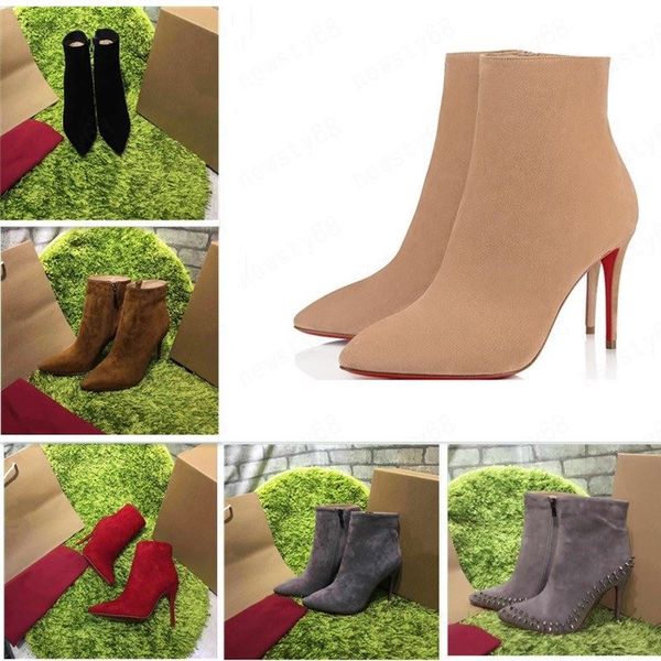 

2020 [original box] new womens high heels 100mm boot red bottom ankle winter real leather pumps paris boots size 35-41, Black