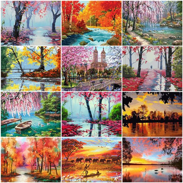

стены искусство картины by numbers lake diy unframe домашнее украшение картина по номерам scenery расписанных подарков акриловых красок 50x4