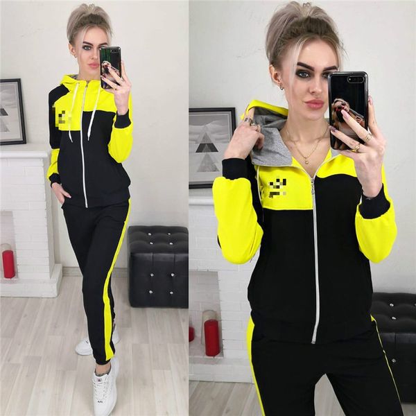 

women tracksuit designer letters print full sleeve hooded zippered jacket coat pants leggings two pieces set sports suit 7 colors e82605, Gray