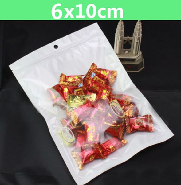 

new 200pcs 6*10cm (2.4"*3.9") clear + white pearl plastic poly opp packing zip lock retail packages jewelry food pvc plastic bag