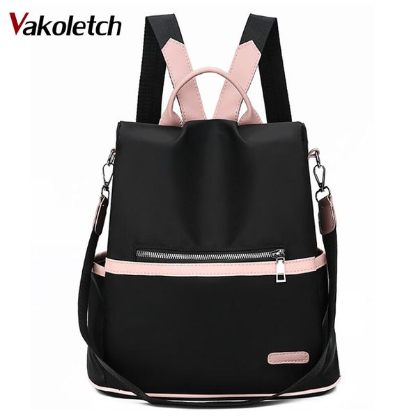 

waterproof nylon school bags for teenage girls fashion travel tote 2020 casual oxford backpack women black kl786
