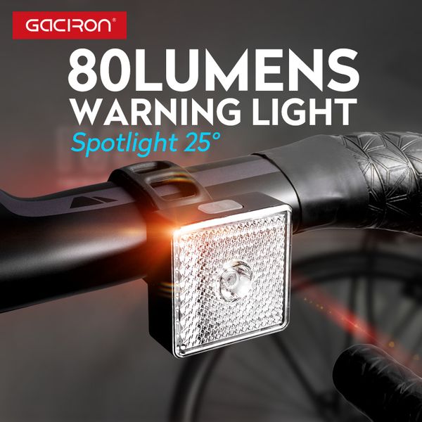 

gaciron smart warning light bike front light rear safety bicycle lamp usb rechargeable led cycling 80lum spot/floodlight