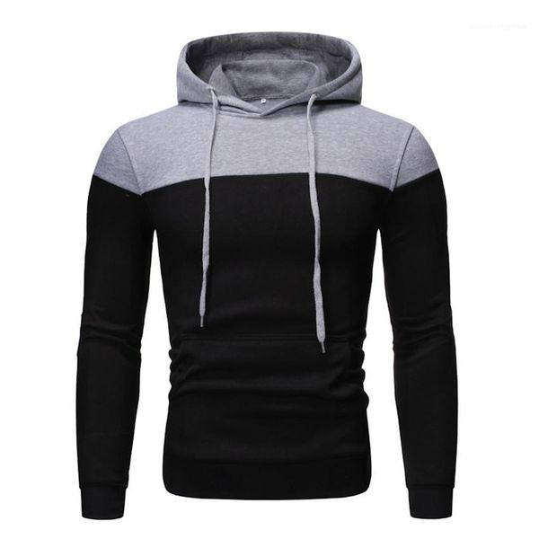 

hoodies patchwork hooded long sleeve man sweatshirts casual slim hip hop homme clothes winter fleece men, Black