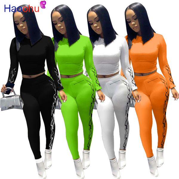 

2020 women activewear two piece set tracksuit full sleeve printed crop and skinny bandage sweatpant casual workout 2pcs suit, Gray
