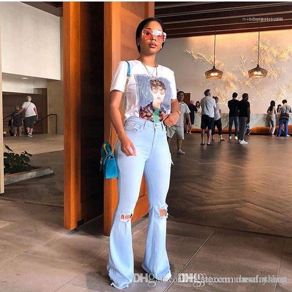 

ladies zipper fly long pants fashion vintage women flare jeans summer light blue skinny ripped jeans sexy