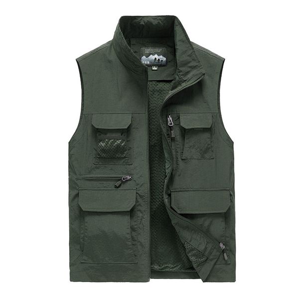 

nylon multi pockets quick drying waterproof vests men safari waistcoats male army mens vest plus size m-7xl, Black;white