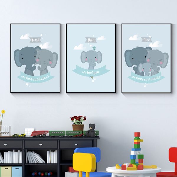 

blue poster boy nursery wall art print elephant family animal canvas painting nordic poster baby kids room picture wall decor