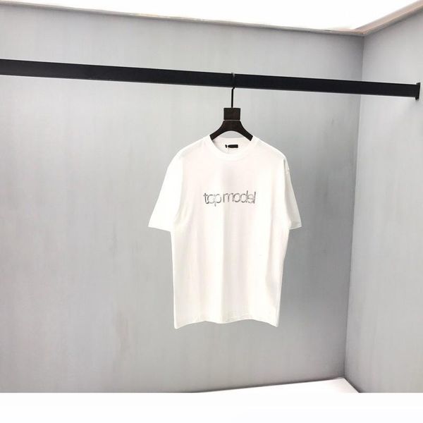 

20ss europe luxury paris model silver print tee cool tshirt men women clothes cotton casual t shirt, White;black