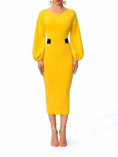 

fashion crew neck ladies panelled column dresses designer lantern sleeve dresses women elegant sweet color vintage dresses, White;black