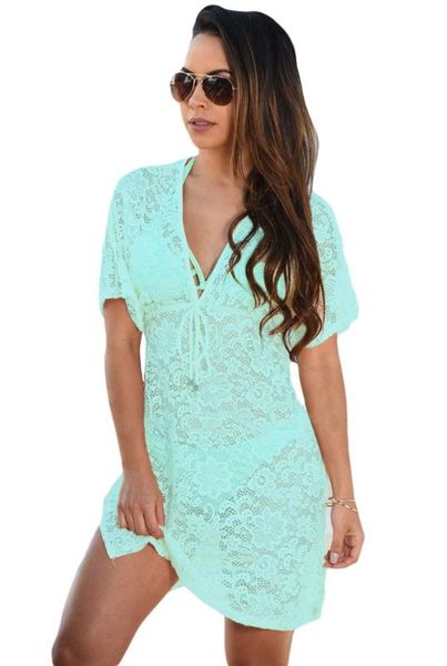 

white short sleeve see-through lace beach cover up dress vestidos de playa holiday style dress vestidos de playa 4f42054, White;black