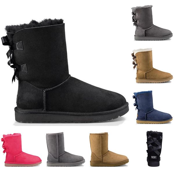 

women winter snow boots fashion australia coffee purple chestnut brown classic short bow ankle knee bow girl boot size 36-41, Black