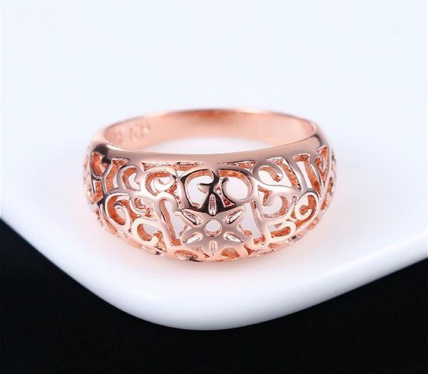 

fashion camellia hollowed out engagement wedding band rings rose gold color graceful gift rings for your love women11, Silver