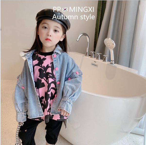 

2020 korean style girls denim coat full sleeve autumn girls coat 3-8t f574, Blue;gray