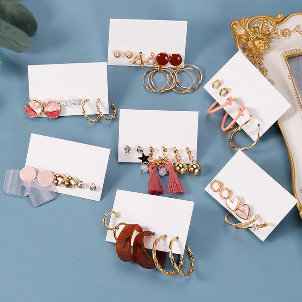 

zwc 2020 fashion acrylic earrings set for women bohemian geometric drop earring 3pair / set female brincos beach jewelry gift, Silver