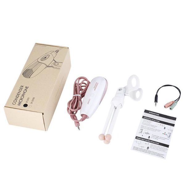 

3.5mm condenser microphone adjustable streamline studio recording with headphone splitter for video chatting singing car