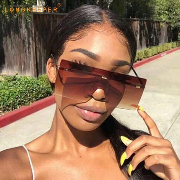 

oversized brown sunglasses 2020 women retro vintage sunglasses rimless eyewear feminino big shades, White;black