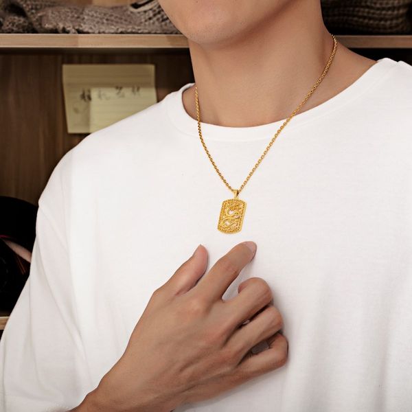 

rock pendant necklace 18k gold hollow dragon domineering thick personal personality designer jewelry men's hip hop cuban chain necklace, Silver