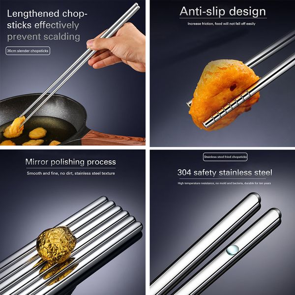 

1pair stainless steel cooking chopsticks 36cm lengthen pot reusable noodles