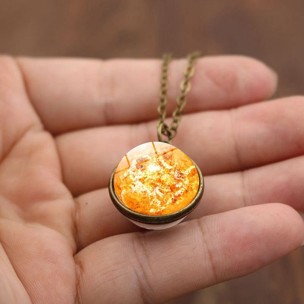 

wg 1pc sun double-sided glass ball cabochon time gem&stone necklace pendant vintage sweater chain accessories, Silver