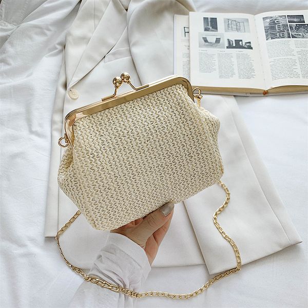 

women's bag 2020 new korean version of the original color clip mini imitation straw woven bag shoulder messenger chain