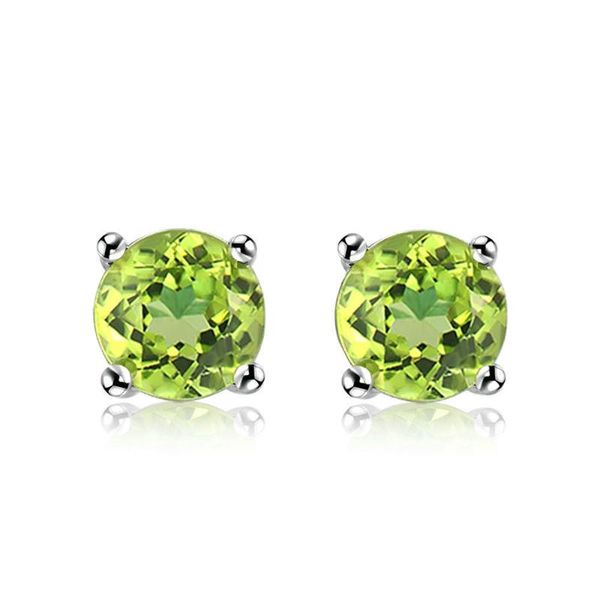 

stud fire natural peridot earrings silver plated jewelry fabulous olive green round cubic zirconia earings fashion, Golden;silver